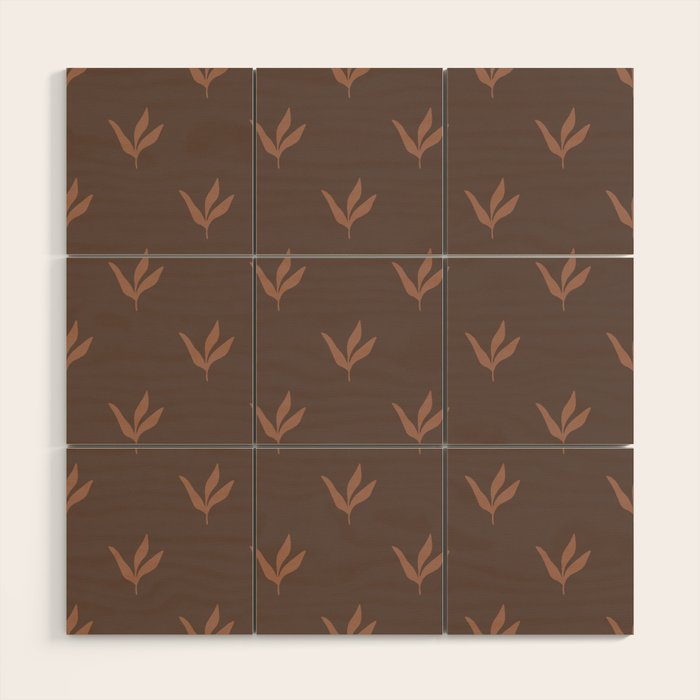 Modern Leafy Pattern - mocha mousse Wood Wall Art Gallery Image 1
