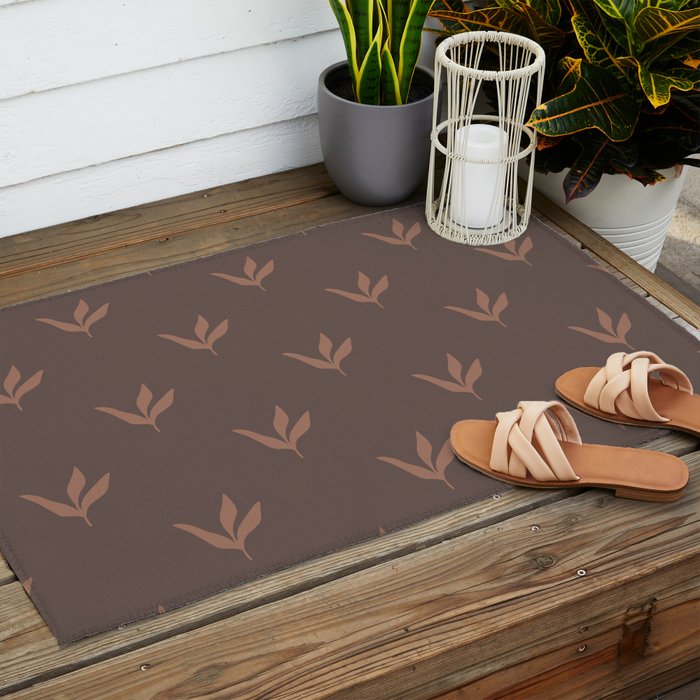Modern Leafy Pattern - mocha mousse Outdoor Rug Gallery Image 2