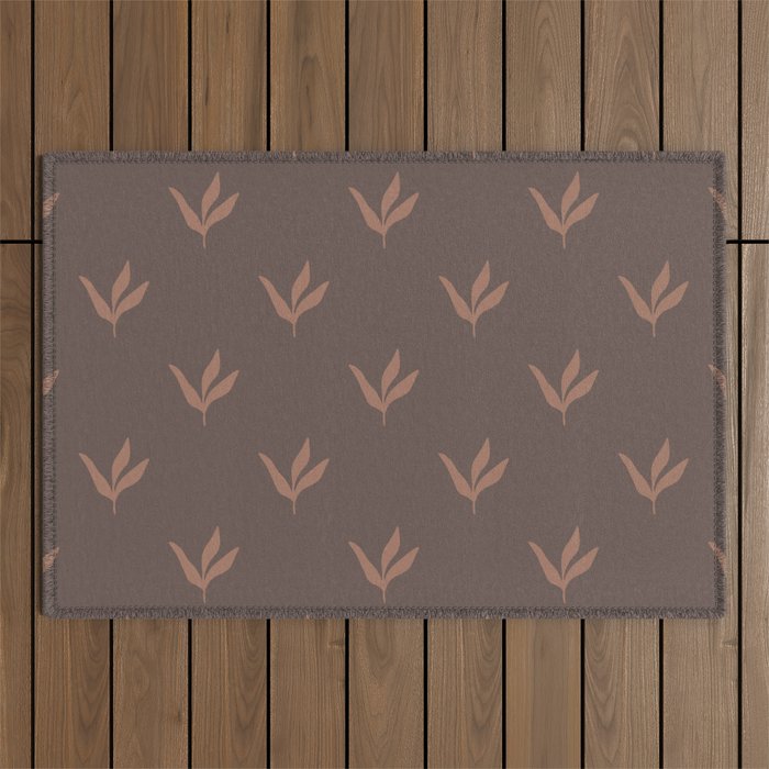 Modern Leafy Pattern - mocha mousse Outdoor Rug