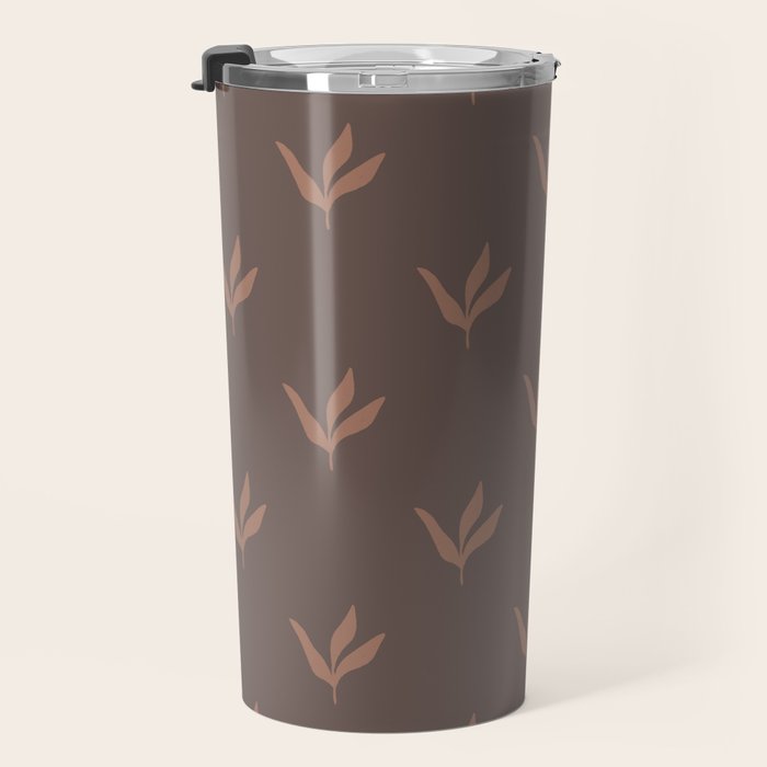 Modern Leafy Pattern - mocha mousse Travel Mug Gallery Image 3