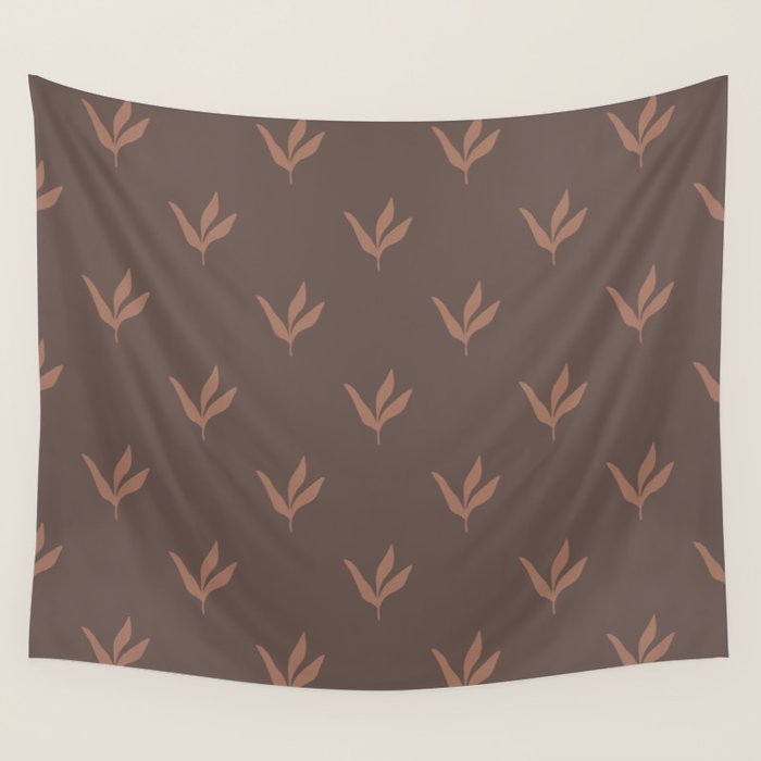 Modern Leafy Pattern - mocha mousse Wall Tapestry Gallery Image 1