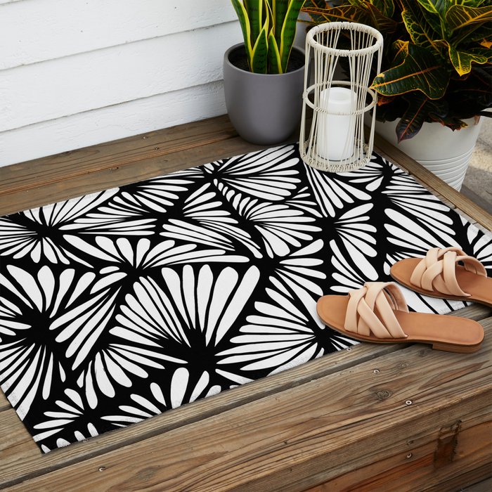 Petals in black and white Outdoor Rug Gallery Image 2