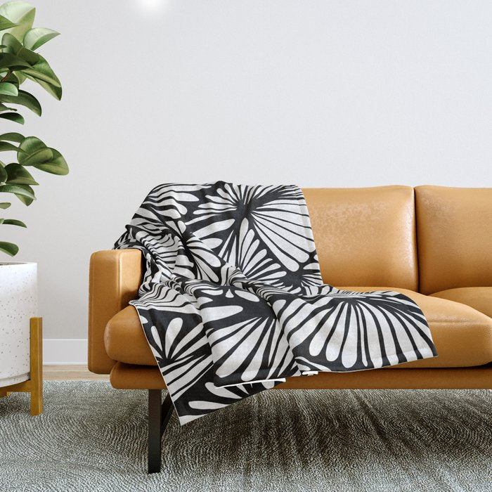 Petals in black and white Throw Blanket Gallery Image 1