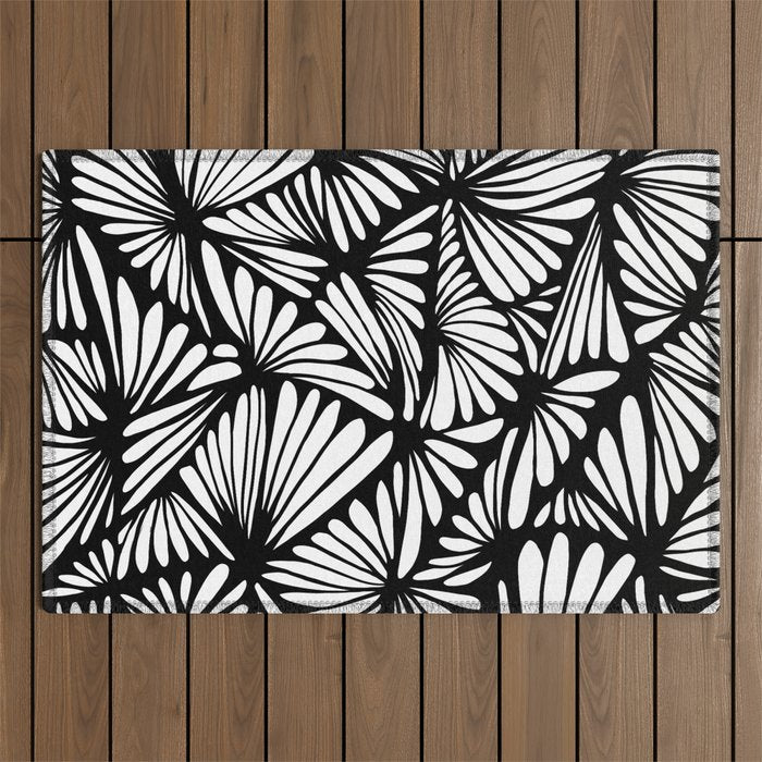 Petals in black and white Outdoor Rug Gallery Image 1