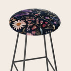 Night Garden Flowers Butterflies Watercolor Stool Gallery Image 2