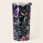 Night Garden Flowers Butterflies Watercolor Travel Mug Gallery Image 2