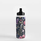 Night Garden Flowers Butterflies Watercolor Water Bottle Gallery Image 2