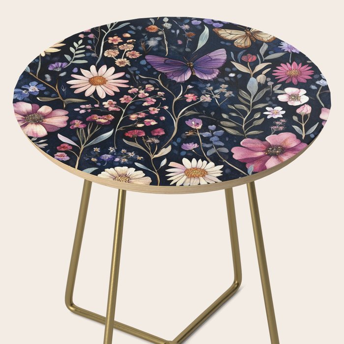 Night Garden Flowers Butterflies Watercolor Side Table Gallery Image 2