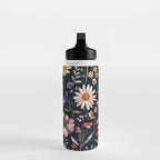 Night Garden Flowers Butterflies Watercolor Water Bottle Gallery Image 3