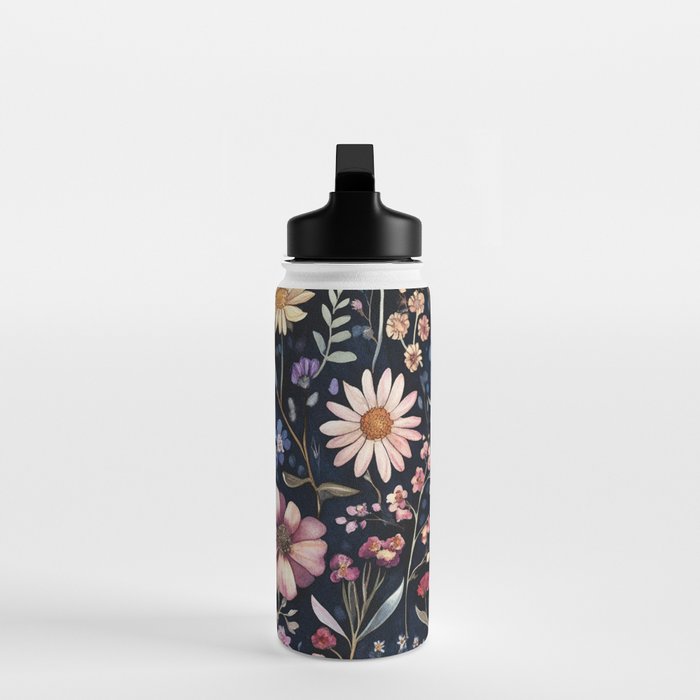 Night Garden Flowers Butterflies Watercolor Water Bottle Gallery Image 3