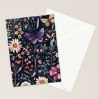 Night Garden Flowers Butterflies Watercolor Stationery Card Gallery Image 2
