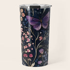 Night Garden Flowers Butterflies Watercolor Travel Mug Gallery Image 1