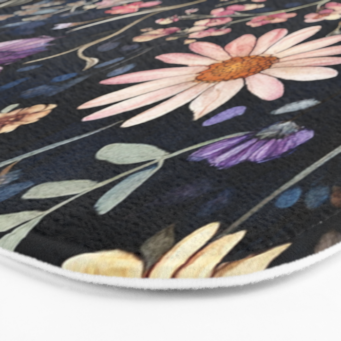 Night Garden Flowers Butterflies Watercolor Bath Mat Gallery Image 3