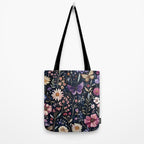 Night Garden Flowers Butterflies Watercolor Tote Bag Gallery Image 2