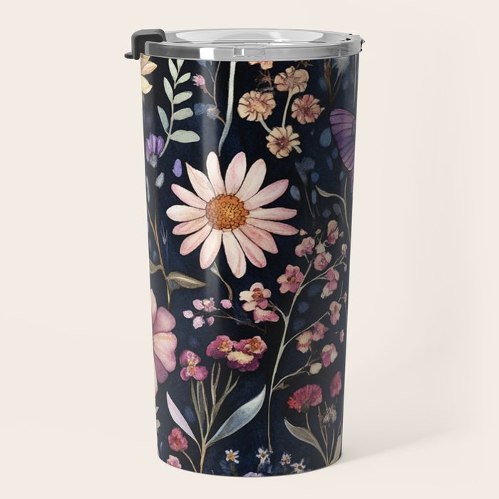 Night Garden Flowers Butterflies Watercolor Travel Mug Gallery Image 3