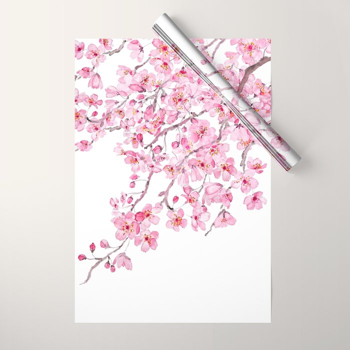 pink cherry blossom watercolor 2020 Wrapping Paper Gallery Image 1