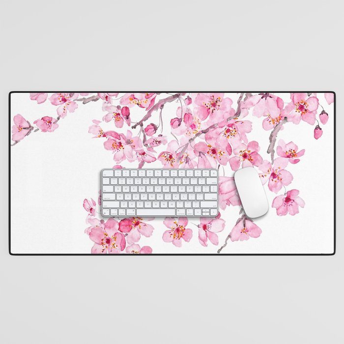 pink cherry blossom watercolor 2020 Desk Mat Gallery Image 1
