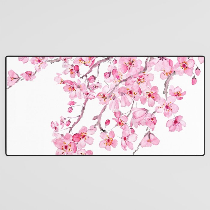 pink cherry blossom watercolor 2020 Desk Mat Gallery Image 3