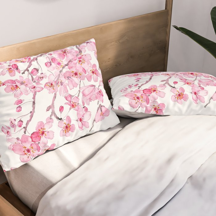pink cherry blossom watercolor 2020 Pillow Sham Gallery Image 2