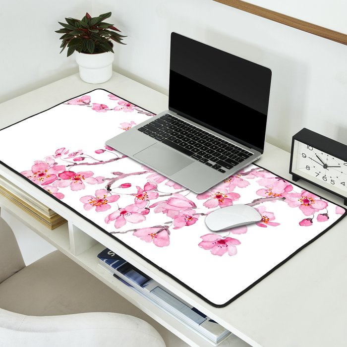 pink cherry blossom watercolor 2020 Desk Mat Gallery Image 2