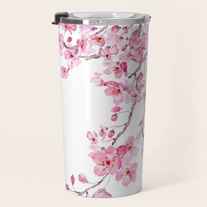 pink cherry blossom watercolor 2020 Travel Mug Gallery Image 3