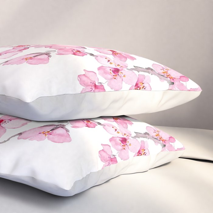 pink cherry blossom watercolor 2020 Pillow Sham Gallery Image 3