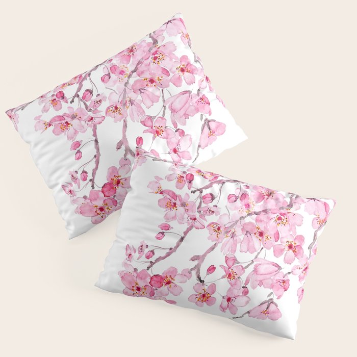 pink cherry blossom watercolor 2020 Pillow Sham Gallery Image 1