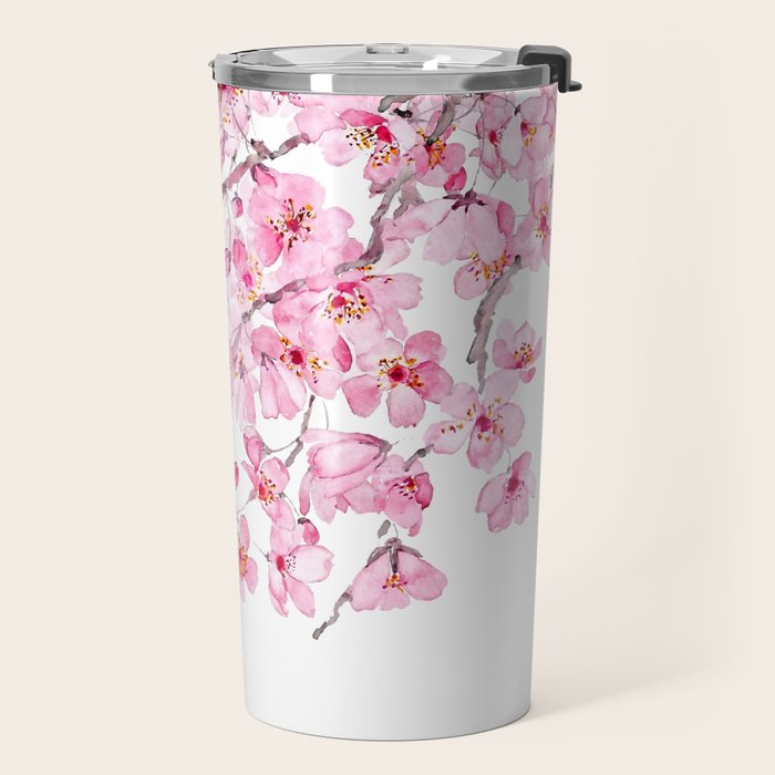 pink cherry blossom watercolor 2020 Travel Mug Gallery Image 2