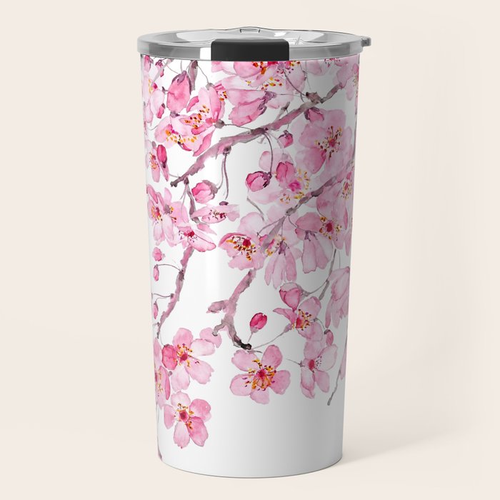 pink cherry blossom watercolor 2020 Travel Mug Gallery Image 1