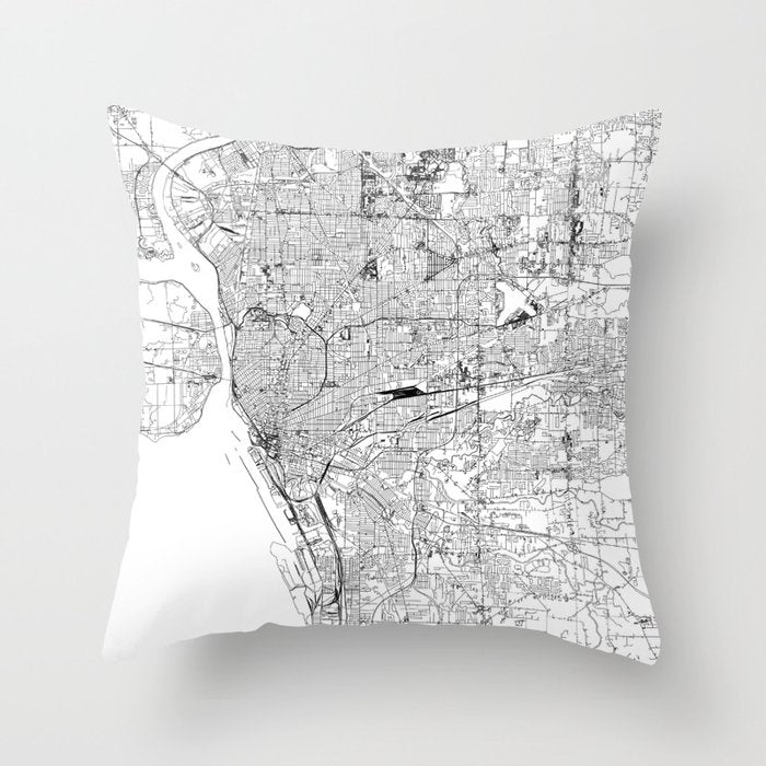 Buffalo White Map Throw Pillow Gallery Image 1