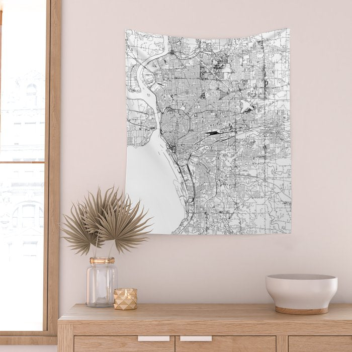 Buffalo White Map Wall Tapestry Gallery Image 2