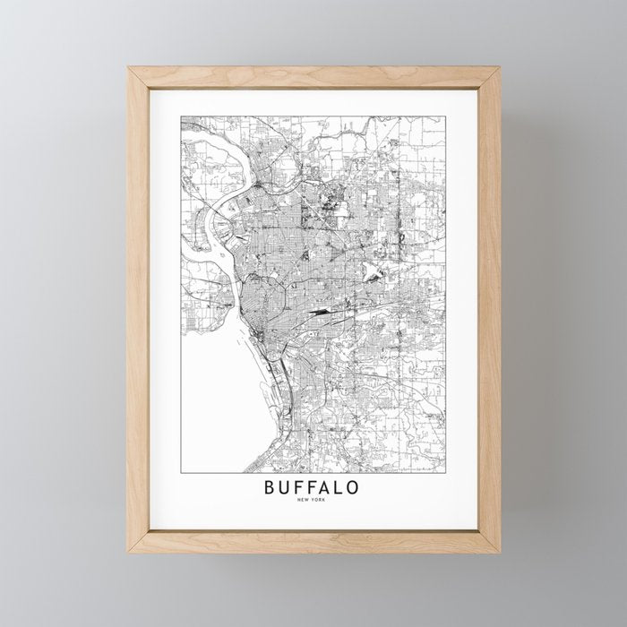 Buffalo White Map Mini Art Print Gallery Image 1