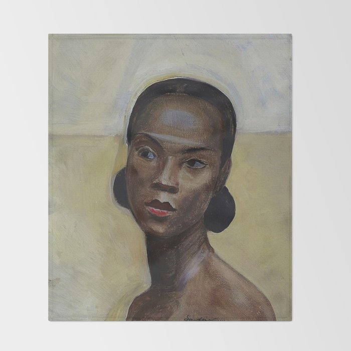 African American Masterpiece 'Portrait of a Black Woman' by Sergey Sudeikin  Throw Blanket Gallery Image 2