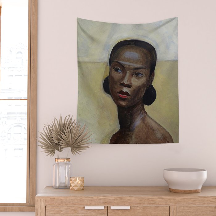 African American Masterpiece 'Portrait of a Black Woman' by Sergey Sudeikin  Wall Tapestry Gallery Image 2