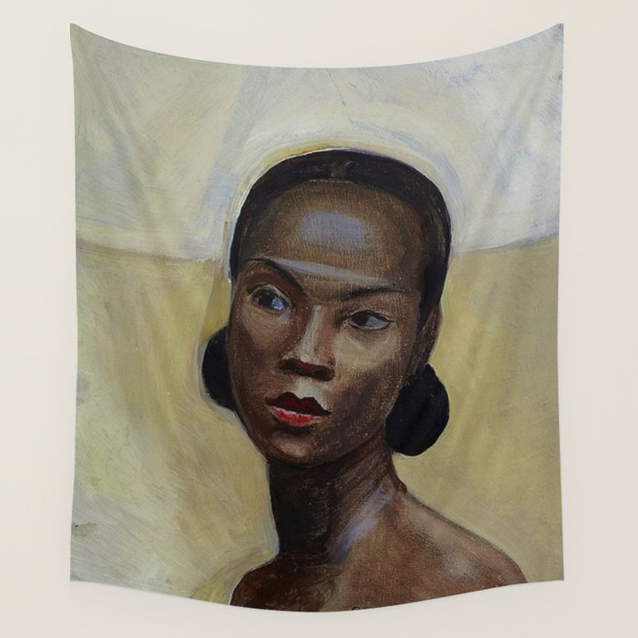 African American Masterpiece 'Portrait of a Black Woman' by Sergey Sudeikin  Wall Tapestry Gallery Image 1