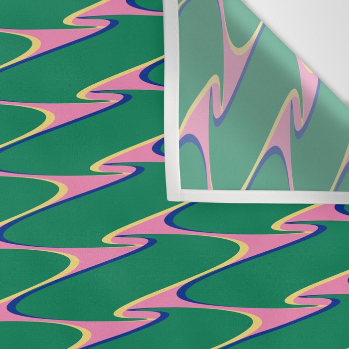 Retro Wavy Geometric Pink Green Zigzag Abstract Pattern Wall Tapestry Gallery Image 3