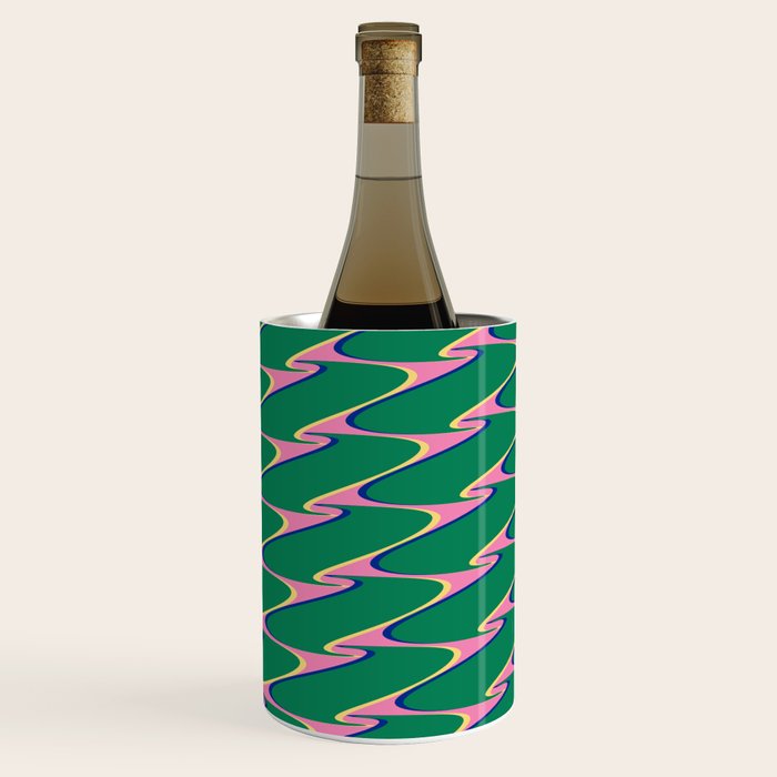 Retro Wavy Geometric Pink Green Zigzag Abstract Pattern Wine Chiller Gallery Image 2