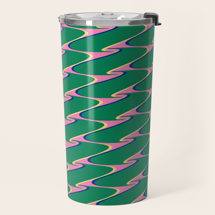 Retro Wavy Geometric Pink Green Zigzag Abstract Pattern Travel Mug Gallery Image 2