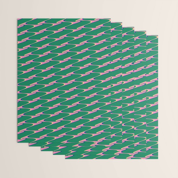 Retro Wavy Geometric Pink Green Zigzag Abstract Pattern Wrapping Paper Gallery Image 3