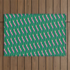 Retro Wavy Geometric Pink Green Zigzag Abstract Pattern Outdoor Rug Gallery Image 1
