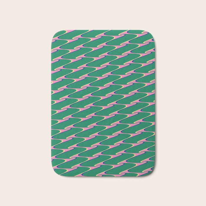 Retro Wavy Geometric Pink Green Zigzag Abstract Pattern Bath Mat Gallery Image 1