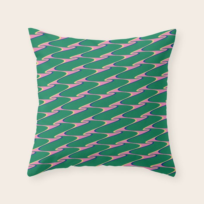 Retro Wavy Geometric Pink Green Zigzag Abstract Pattern Throw Pillow Gallery Image 6