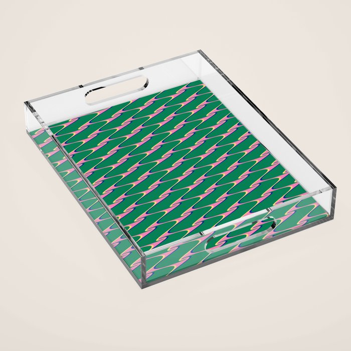 Retro Wavy Geometric Pink Green Zigzag Abstract Pattern Acrylic Tray Gallery Image 1