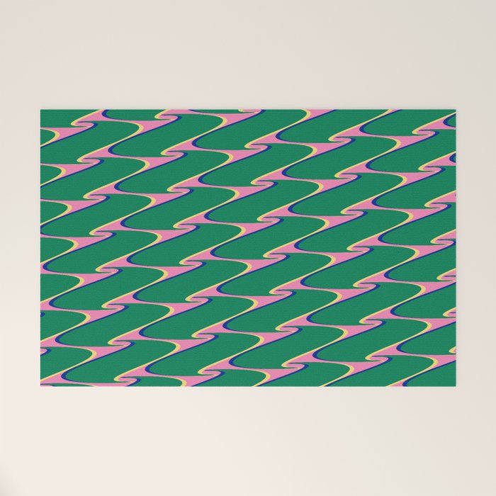 Retro Wavy Geometric Pink Green Zigzag Abstract Pattern Welcome Mat Gallery Image 1