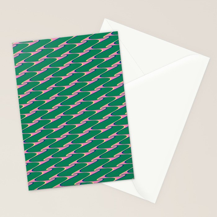 Retro Wavy Geometric Pink Green Zigzag Abstract Pattern Stationery Card Gallery Image 2