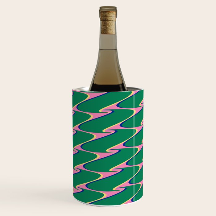 Retro Wavy Geometric Pink Green Zigzag Abstract Pattern Wine Chiller Gallery Image 3