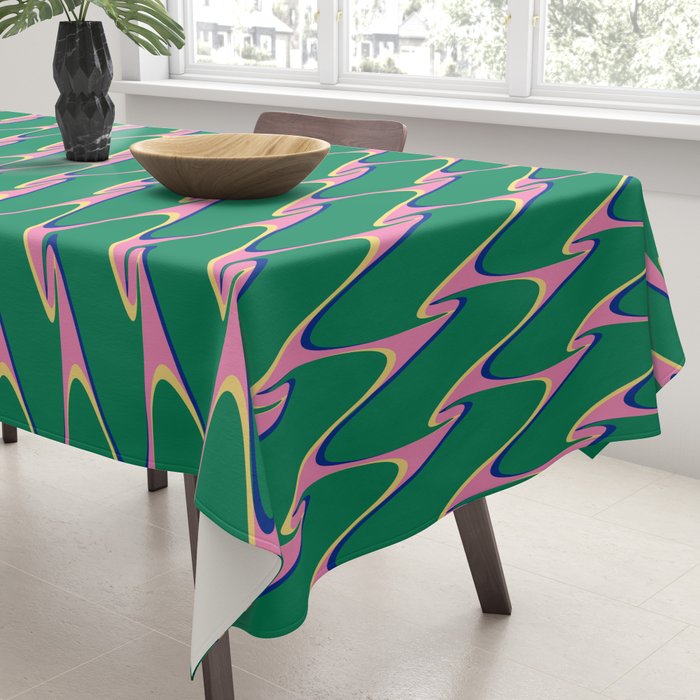 Retro Wavy Geometric Pink Green Zigzag Abstract Pattern Tablecloth Gallery Image 3