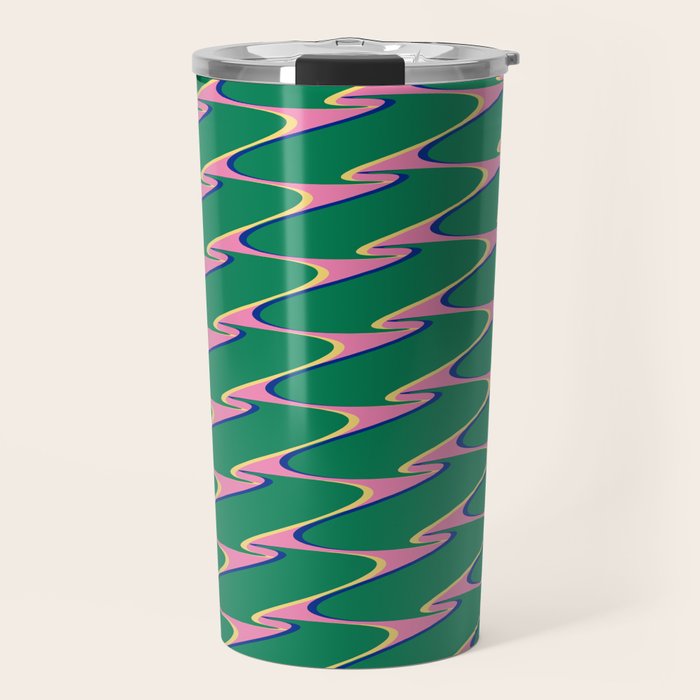 Retro Wavy Geometric Pink Green Zigzag Abstract Pattern Travel Mug Gallery Image 1
