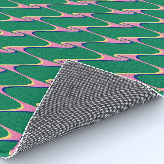 Retro Wavy Geometric Pink Green Zigzag Abstract Pattern Rug Gallery Image 4