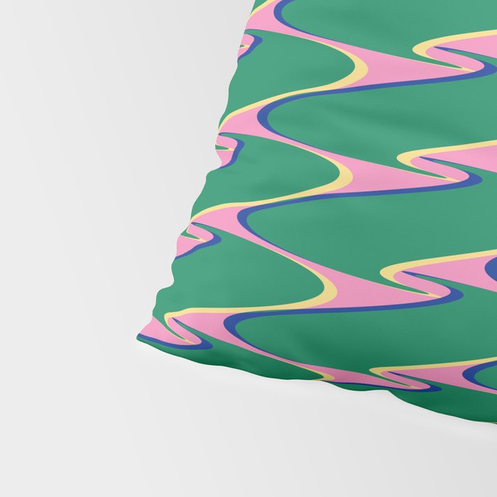 Retro Wavy Geometric Pink Green Zigzag Abstract Pattern Pillow Sham Gallery Image 4